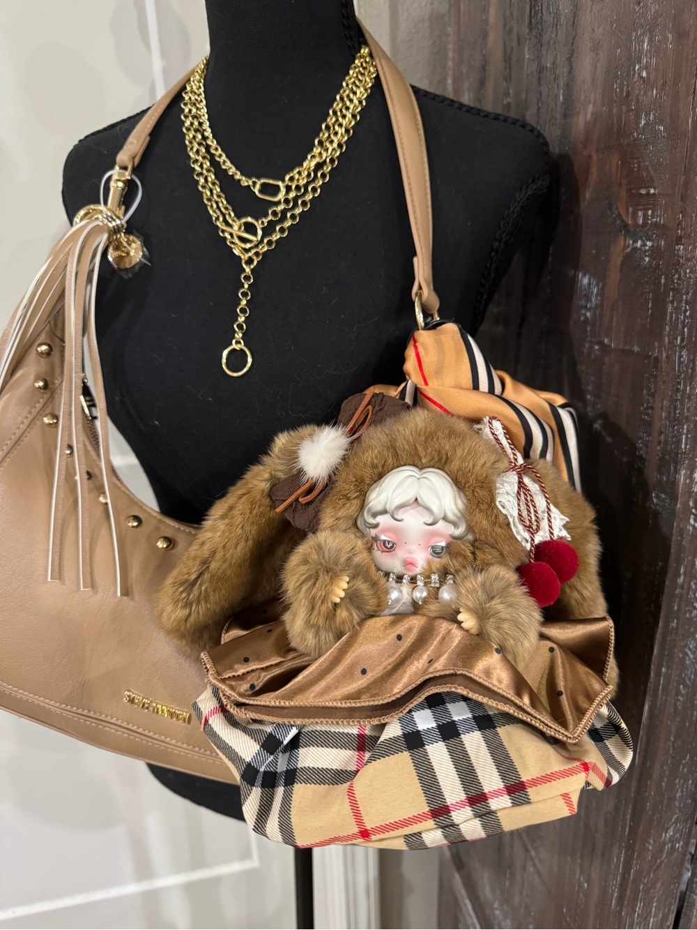 Custom Skullpanda Doll Bag Charm Plaid - Brown/Tan - Picture 3 of 4